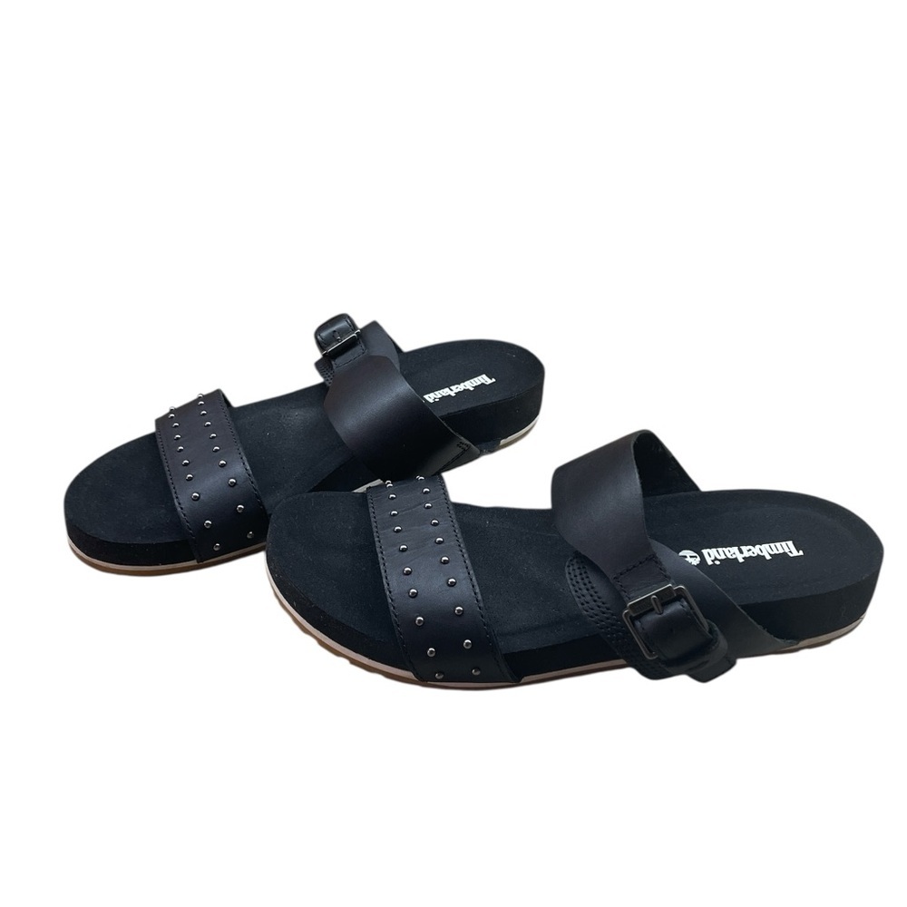Timberland Sandals Studded Size 9.5 Black Leather Slide Buckle Shoes Outdoor